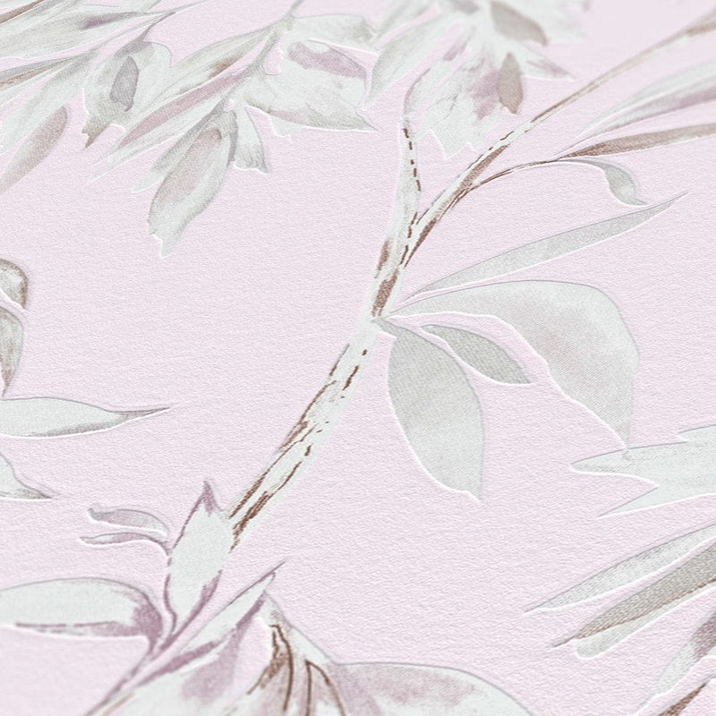 Tapetes ar rozā lapām akvareļu stilā Tapetenshop.lv