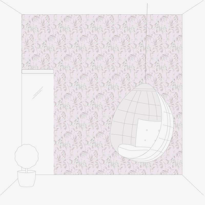 Tapetes ar rozā lapām akvareļu stilā AS 378305  Tapetenshop.lv