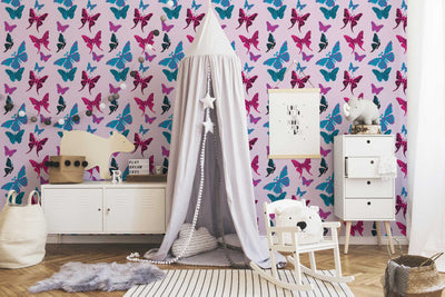 Tapetes ar tauriņiem - grafikas dizains bērnu istabai - violetos toņos, 3444626 AS Creation