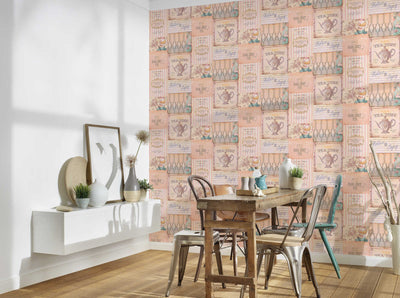 Tapetes ar tējas tematiku vintāžas stilā - rozā krāsā, 1364307 AS Creation