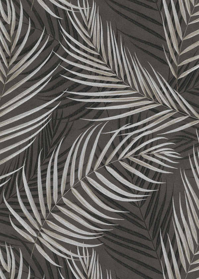 Tapetes ar tropiskam lapām, melnā krāsā