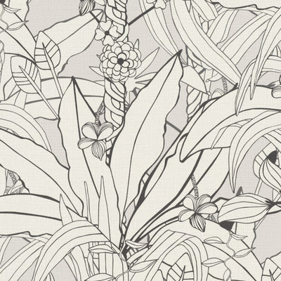 Tapetes ar tropiskām lapām un ziediem, melnbaltas, 2034502 RASCH