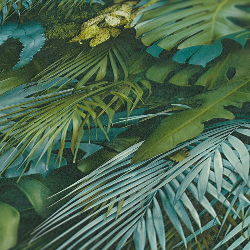 Tapetes ar tropisko mežu, reālistisks raksts, krāsu akcenti - zaļa, zila 1330103