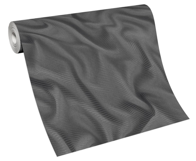 Tapetes ar viļņiem melnā krāsā un 3D efektu, spīdīga virsma, 3707173 Erismann