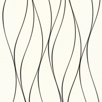 Tapetes ar viļņotam vertikālam līnijam, melns ar baltu, 1325165 AS Creation