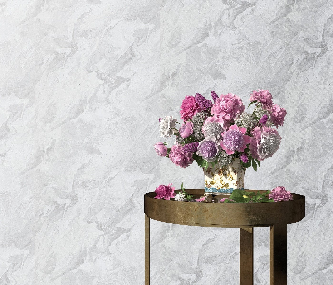 Tapetes ar viļnotu marmora rakstu gaiši pelēkā krāsā - 3737206 Erismann