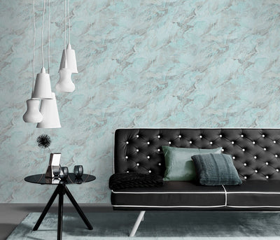 Tapetes ar viļnotu marmora rakstu tirkīzā krāsā, 3737212 Erismann