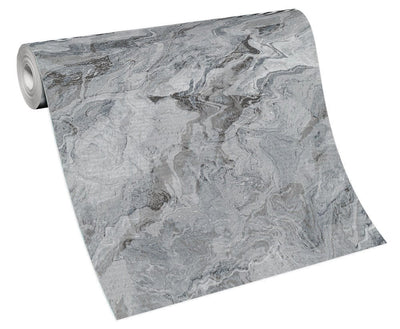 Tapetes ar viļnotu marmora rakstu tumši pelēkā krāsā, 3737247 Erismann