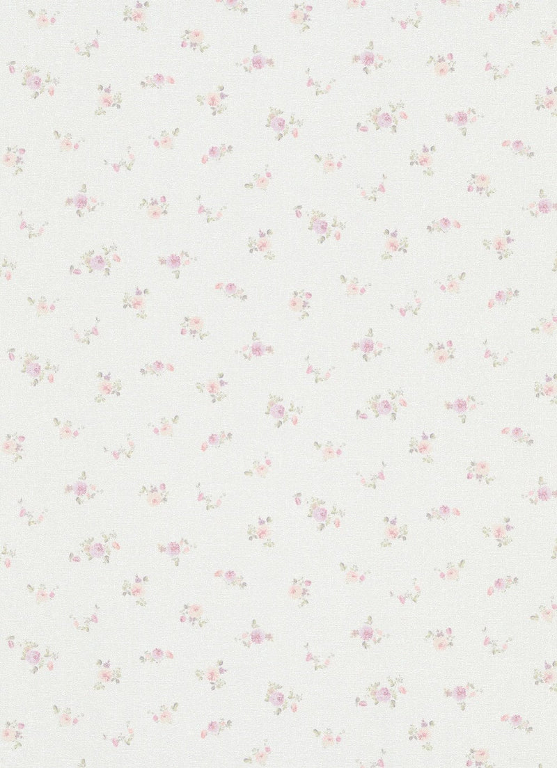 Tapetes ar vintāžas smalkiem ziediem rozā toņos uz balta fona 2162061 Erismann