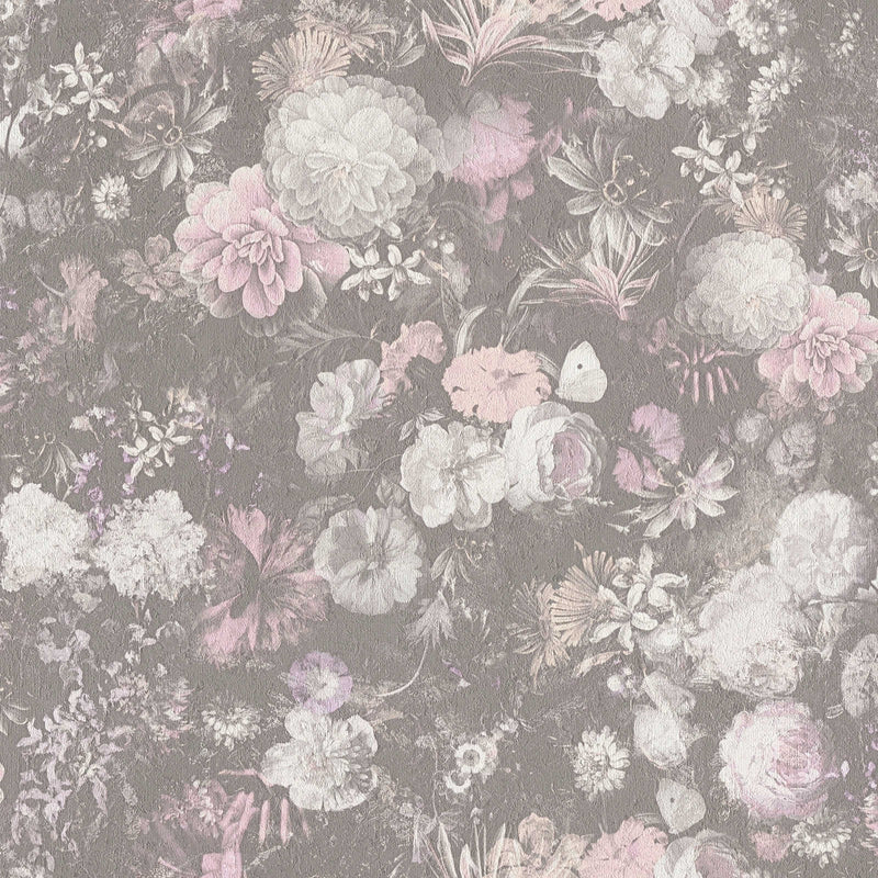 Tapetes ar ziediem vintāžā stilā bēšā un roza krāsā, 1350032 Tapetenshop.lv