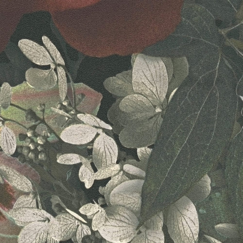 Tapetes ar ziediem vintāžas stilā - zaļa, sarkana, 1360103 AS Creation