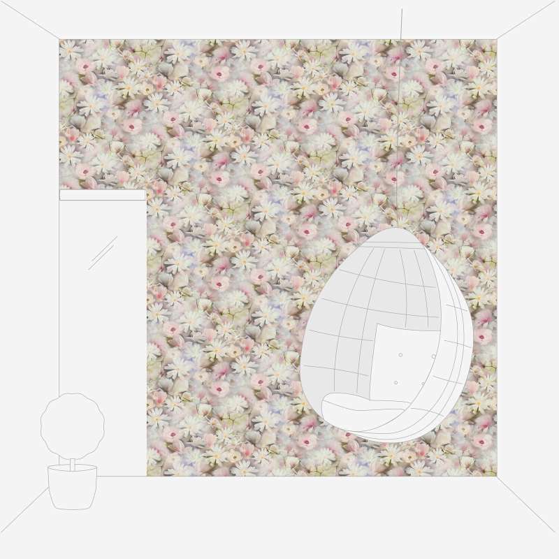 Tapetes ar ziedu kolāžu gaišās krāsās - balta, rozā krāsā, 1364225 AS Creation