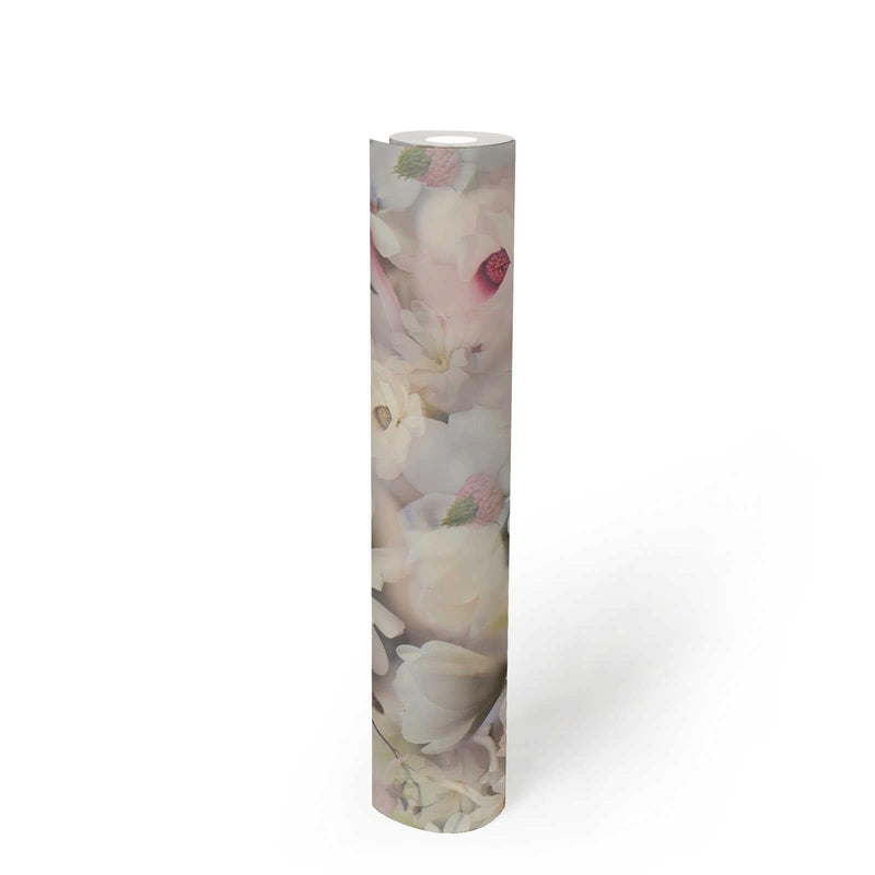 Tapetes ar ziedu kolāžu gaišās krāsās - balta, rozā krāsā, 1364225 AS Creation