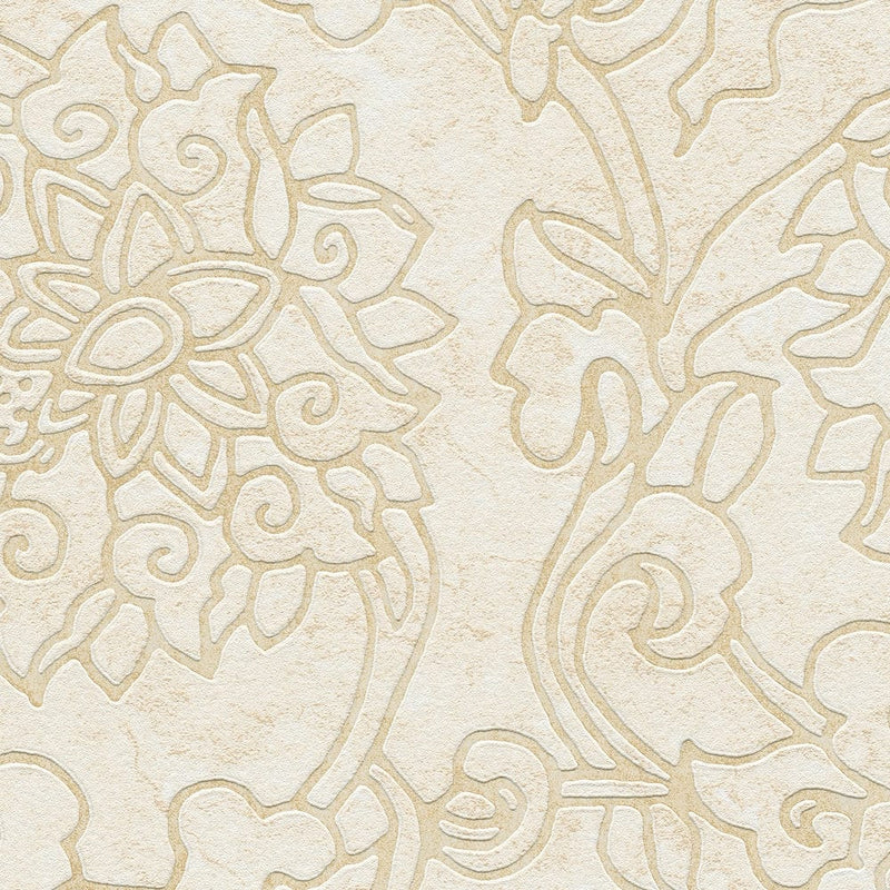 Tapetes ar ziedu ornamentu Austrumu stilā, krēmkrāsā 1333657