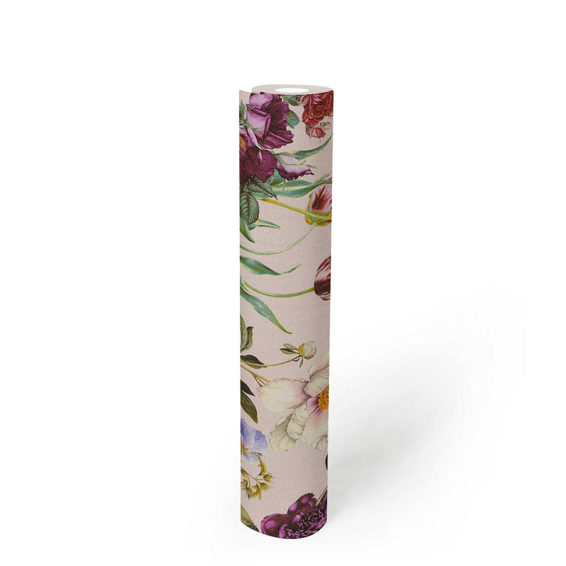 Tapetes ar ziedu rakstu spilgtās krāsā un roza fona 1331163 AS Creation