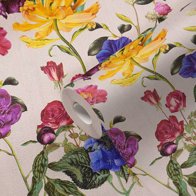Tapetes ar ziedu rakstu spilgtās krāsā un roza fona 1331163 AS Creation