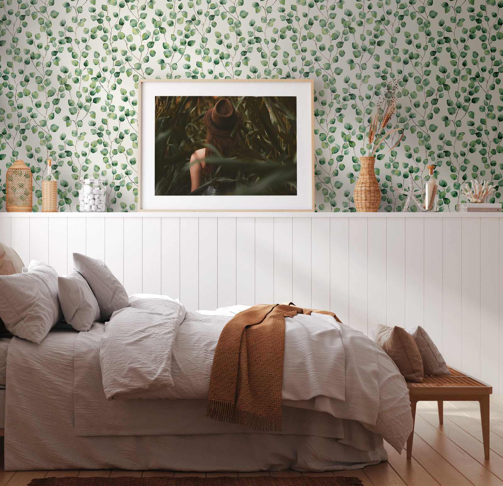 Flizelīna tapetes lapu vijumi akvareļu stilā - zaļas lapas 370441 AS Creation