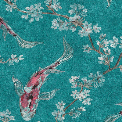 Tapetes austrumu stilā ar koi zivīm - tirkīzā krāsā 1333537