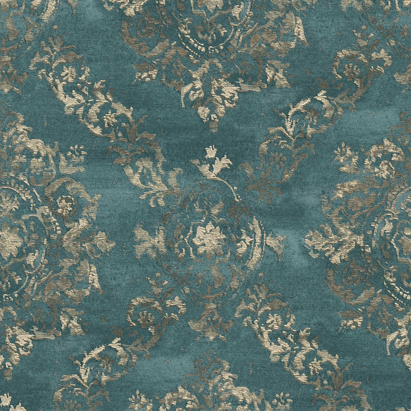 Tapetes baroka stilā ar vintāžas ornamentu zaļgani zilā krāsā, 1364001 AS Creation