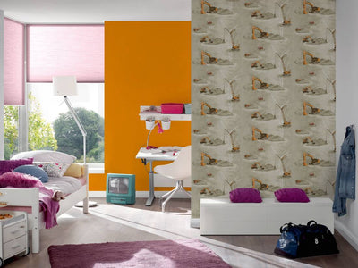 Tapetes bērnu istabai ar ekskavatoriem oranžā krāsā, 1274455 (BEZ PVC)