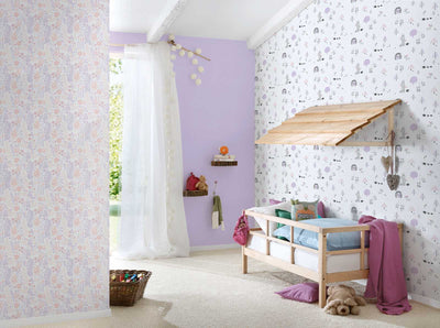 Tapetes bērnu istabai ar meža dzīvniekiem - violeta, balta, 1350363 Bez PVC AS Creation