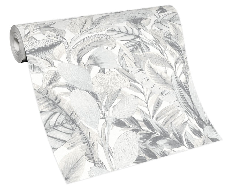 Tapetes botāniskā stilā ar eksotiskām lapām, pelēkā krāsā - 3710462 Erismann