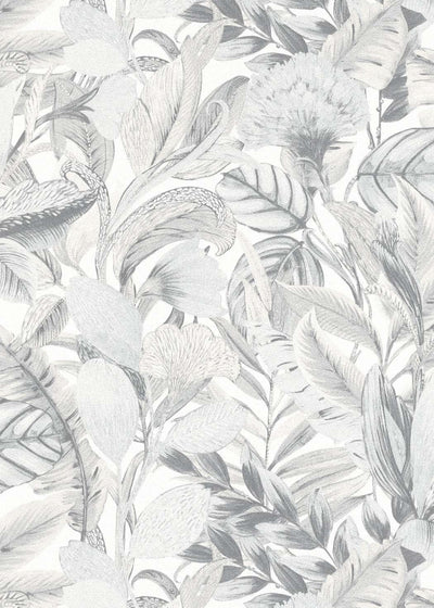 Tapetes botāniskā stilā ar eksotiskām lapām, pelēkā krāsā - 3710462 Erismann