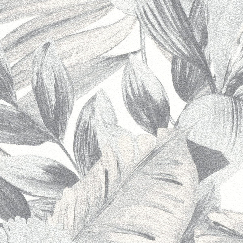 Tapetes botāniskā stilā ar eksotiskām lapām, pelēkā krāsā, 3710462 Erismann