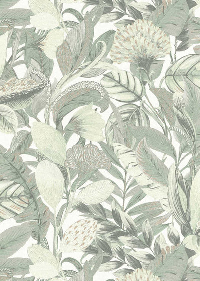 Tapetes botāniskā stilā ar eksotiskām lapām, zaļā krāsā - 3710457 Erismann