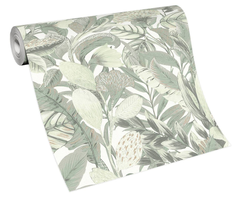 Tapetes botāniskā stilā ar eksotiskām lapām, zaļā krāsā - 3710457 Erismann