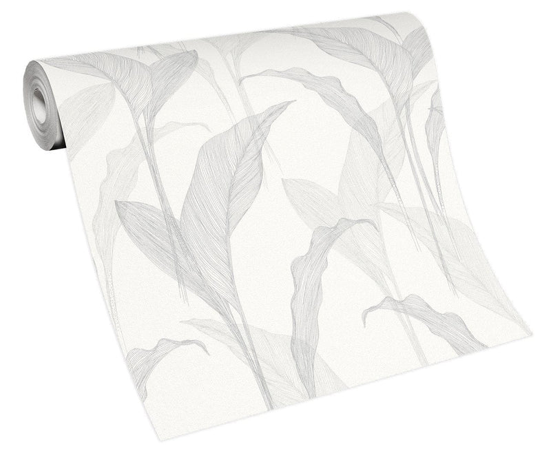 Tapetes botāniskā stilā ar lapām baltā un sudrabā krāsa - 3711473 Erismann