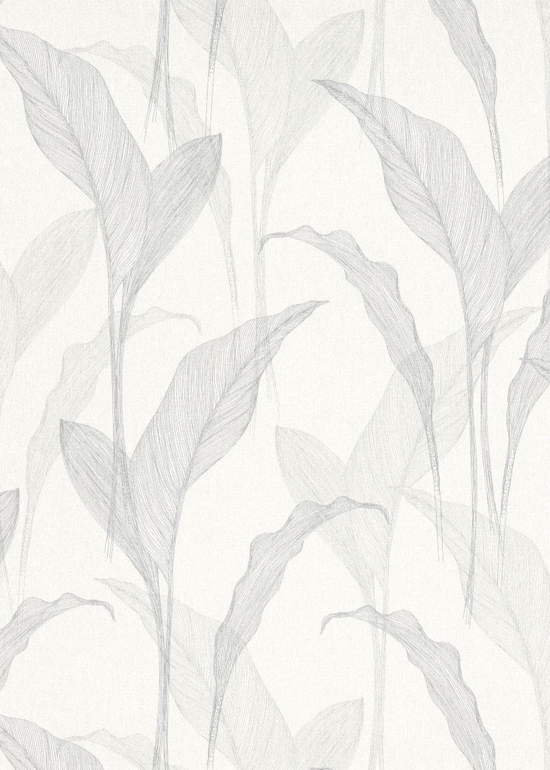 Tapetes botāniskā stilā ar lapām baltā un sudrabā krāsa - 3711473 Erismann