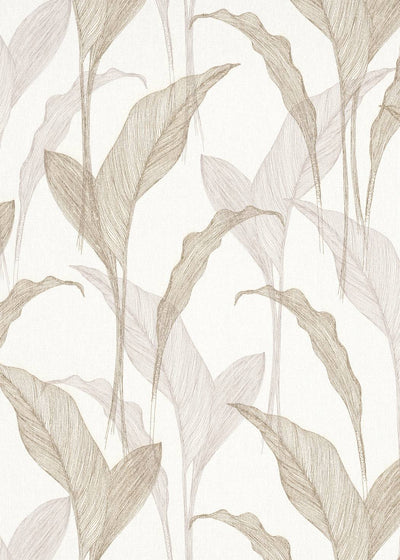 Tapetes botāniskā stilā ar lapām: zelta, krēmkrāsa krāsa - 3711436 Erismann