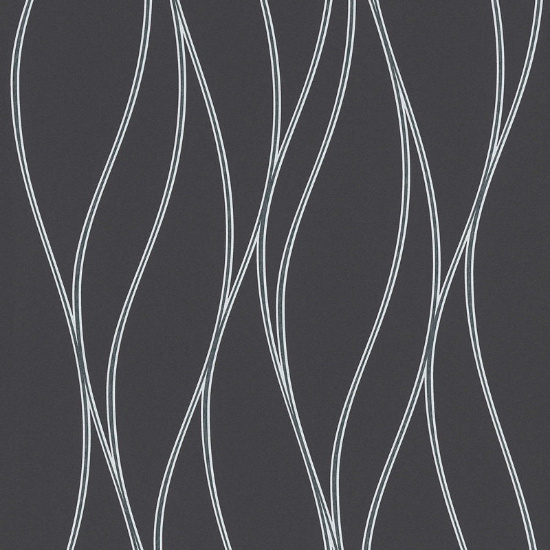 Tapetes melnā krāsā ar gaišam viļņotam vertikālam līnijam, 1325174 AS Creation