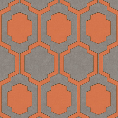 Tapetes retro stilā ar simetrisku rakstu - pelēka, oranža, 374793 AS Creation