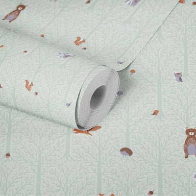 Tapetes zēnu bērnu istabai – ar meža dzīvniekiem zaļos toņos, 1350410 Bez PVC AS Creation