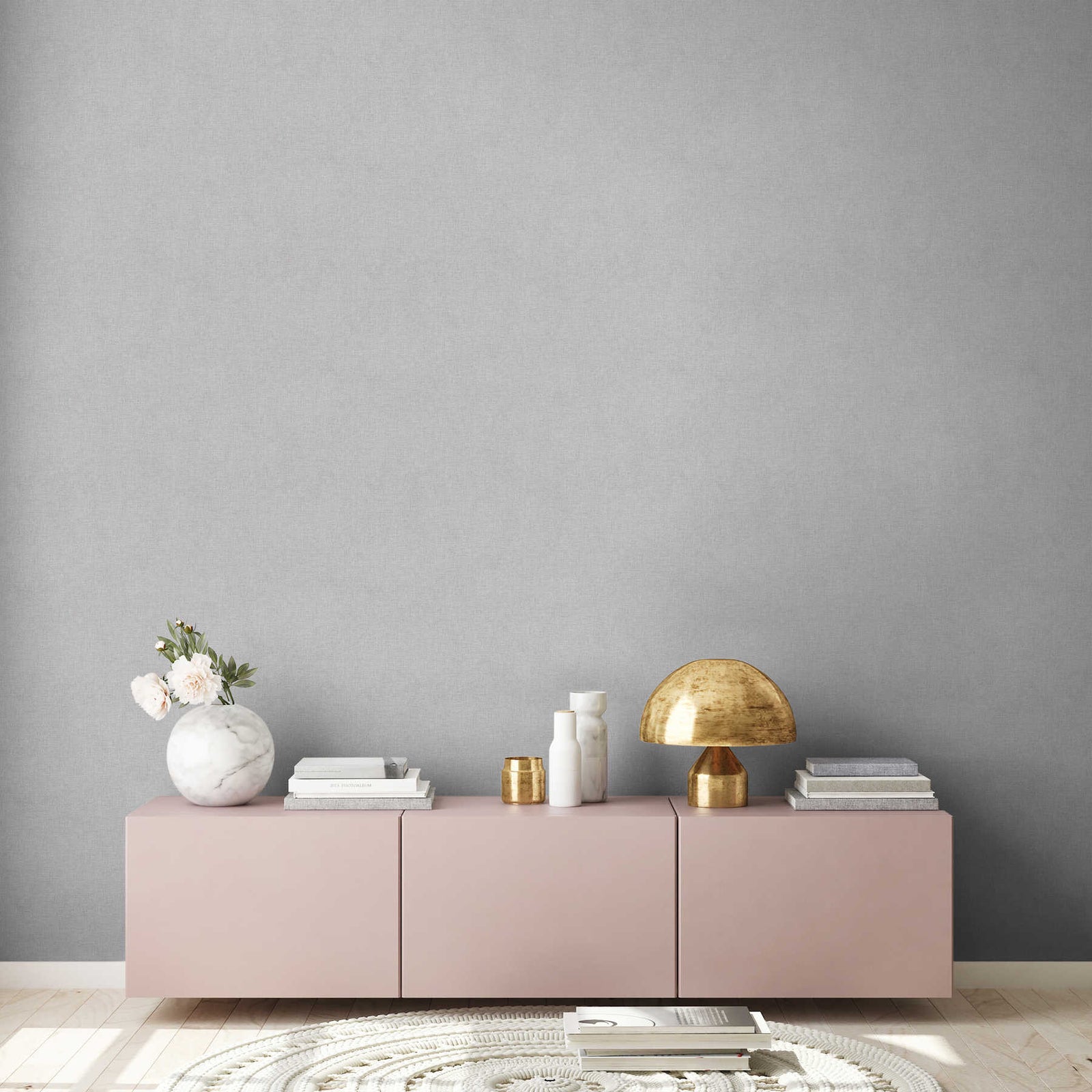 Vienkrāsainas tapetes ar smalka lina izskatu - pelēkā krāsā AS 374305 AS Creation