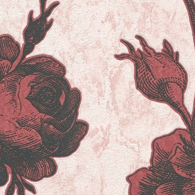 Vintāžas tapetes ar ziediem rozā-sarkanā krāsā, 1363674 AS Creation