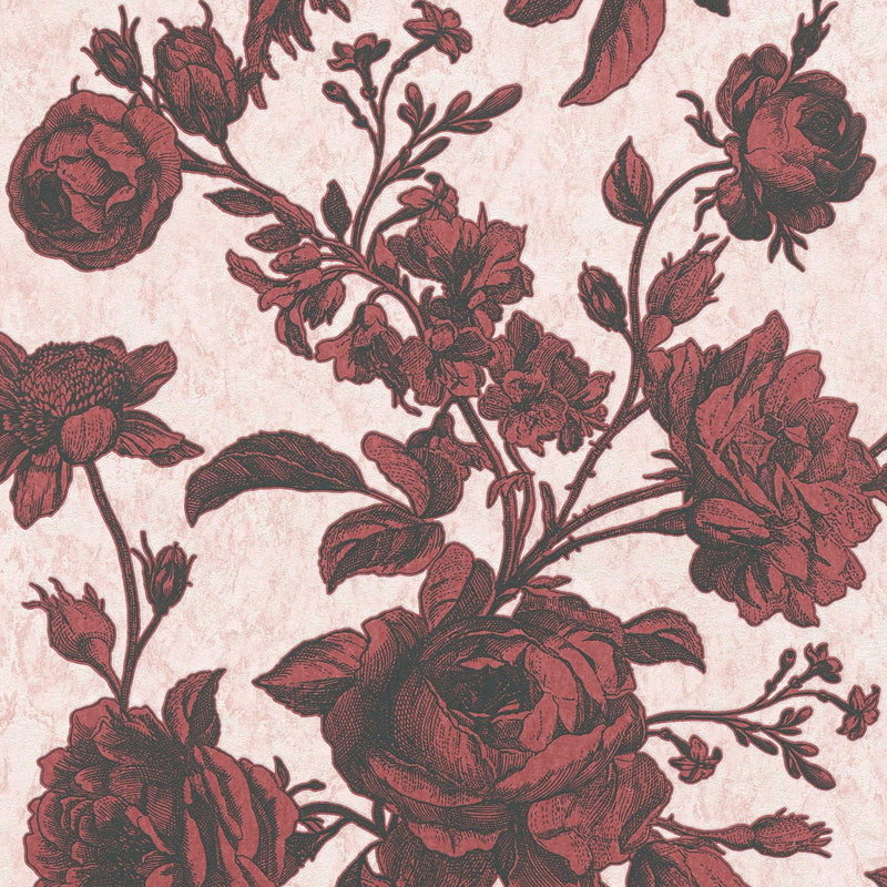 Vintāžas tapetes ar ziediem rozā-sarkanā krāsā, 1363674 AS Creation