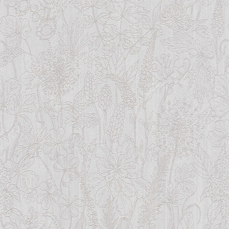 Ziedu tapetes ar lina tekstūru bēšā krāsā AS 378341  Tapetenshop.lv