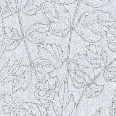 Ziedu tapetes ar lina tekstūru pelēkā krāsā