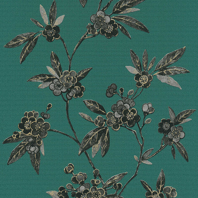 Ziedu tapetes ar vijolīšiem austrumu stilā, uz zaļa fona 1333702