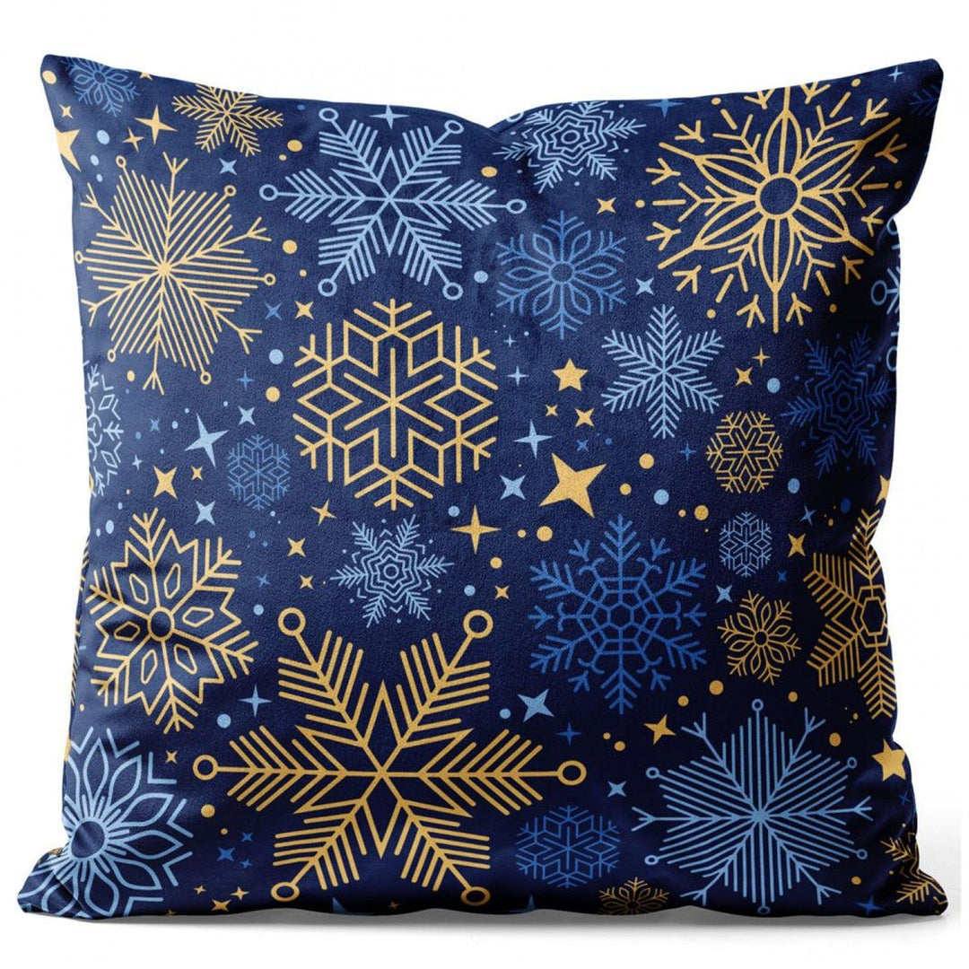 Dekoratīvas velūra spilvendrānas - Ziemas elegance, zilā un zeltā krāsā G-art