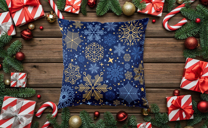 Dekoratīvas velūra spilvendrānas - Ziemas elegance, zilā un zeltā krāsā G-art
