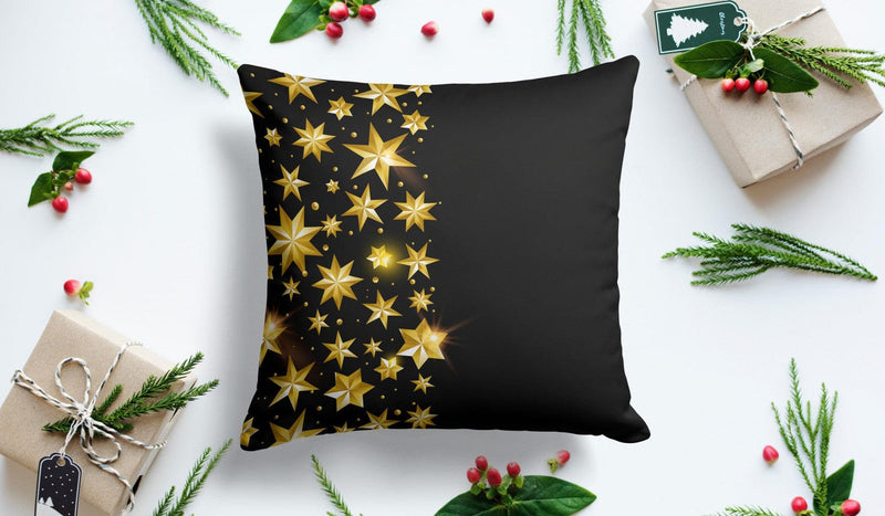 Ziemassvētku spilvendrānas (velūra) - Zvaigžņotās debesis - zeltaini motīvi uz tumša fona G-art