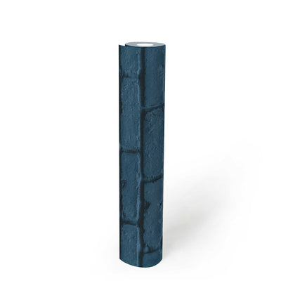 Zilas 3D tapetes ar akmens imitāciju, ķieģeļu siena