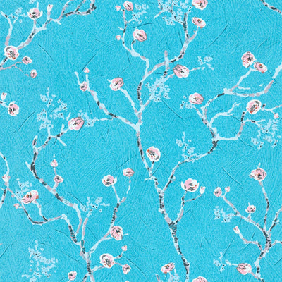 Zilas tapetes ar ķiršu ziedu rakstu Japānas stilā, 387393 AS Creation